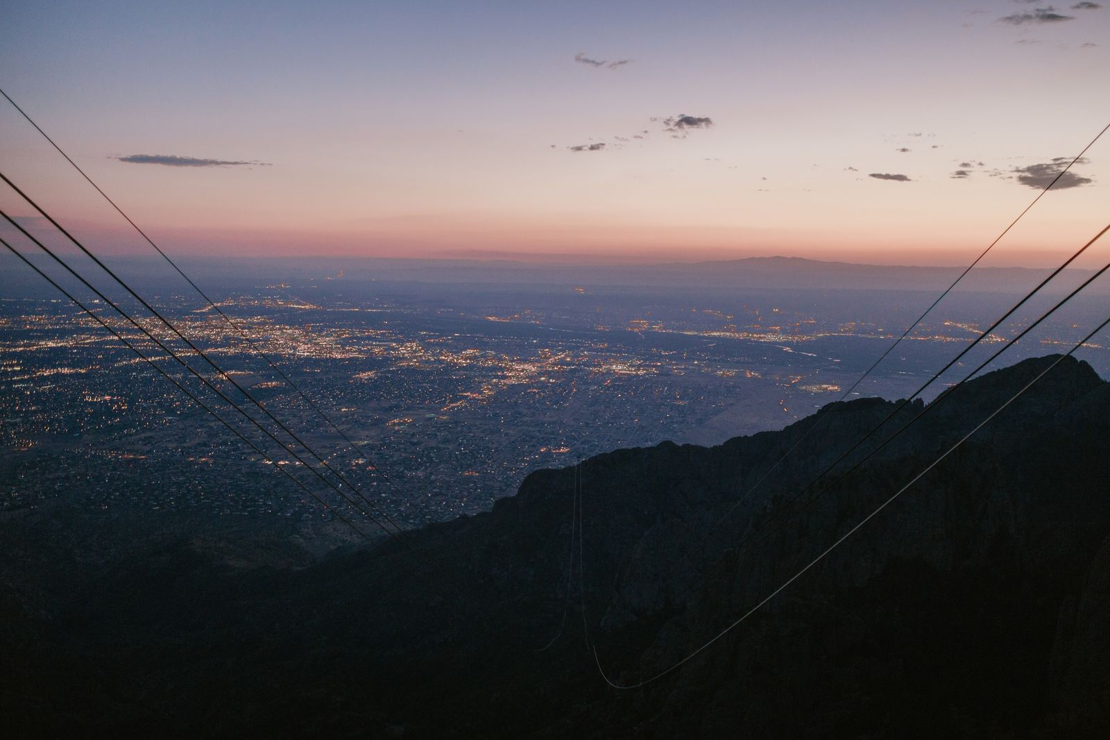 Albuquerque city lights at dusk, seen from Sandia Crest
